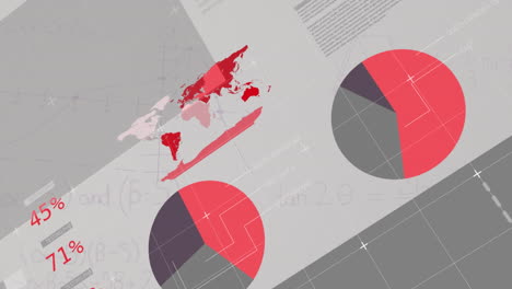 animación del procesamiento de datos estadísticos y ecuaciones matemáticas contra un fondo gris