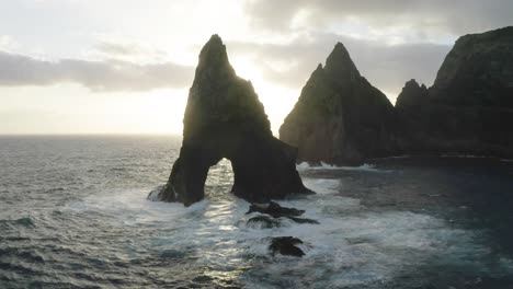 Aerial-shot-over-Sao-Lourenco-in-Madeira-during-sunset