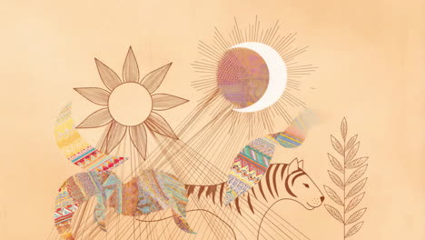 abstract bohemian tiger with sun and moon elements