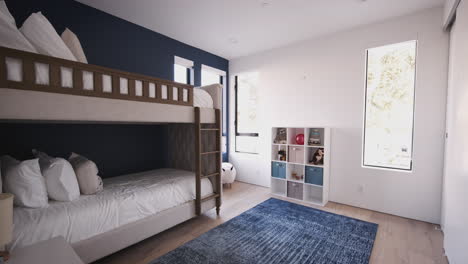 kids’ bedroom in a modern family home, sunlight, no people