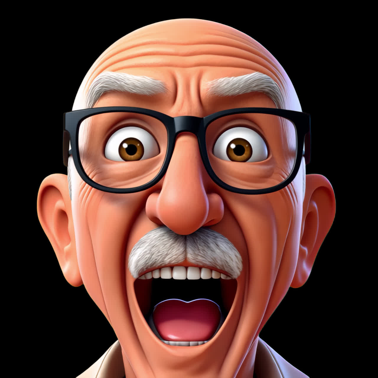 Old man, 3d character animation isolated asset, transparent 4K video, alpha channel, ProRes 4444