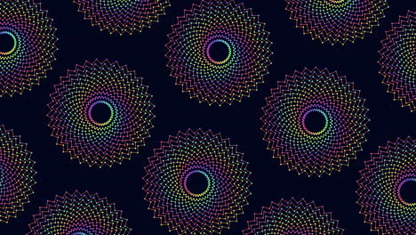 Neonblumen-Nahtloses-Muster-Mit-Punkten-Und-Linien-Auf-Schwarzem-Farbverlauf