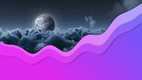 redes de ondas púrpuras sobre el cielo nocturno nublado