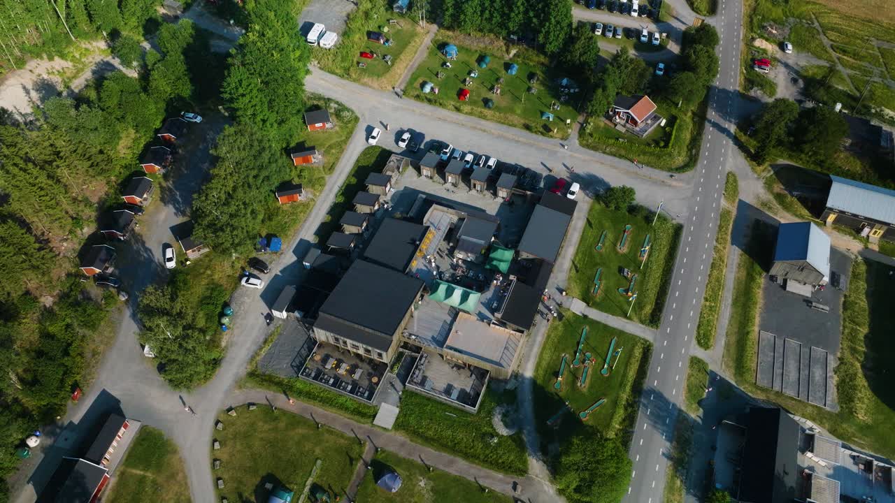 Drone orbit of Friluftsbyn, the outdoor village, Skuleberget, High coast, Sweden