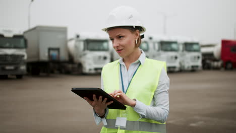 woman doing trucks inspection