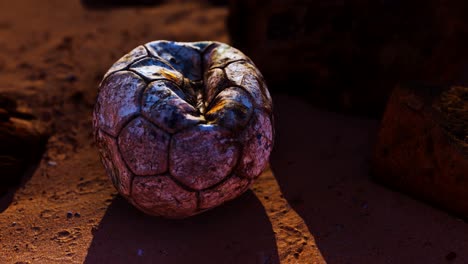 una vieja pelota de fútbol de cuero abandonada en la arena