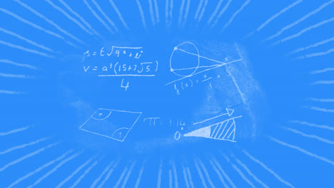 Animation-of-mathematical-formulae-and-data-processing-with-rays-on-blue-background