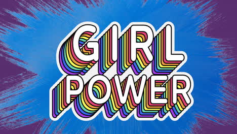 animación digital de un banner de texto de girl power contra un salpico de pintura azul sobre un fondo púrpura