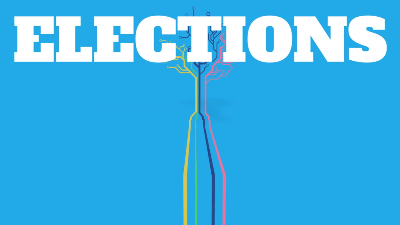 Animation of you win on blue background with colorful wave