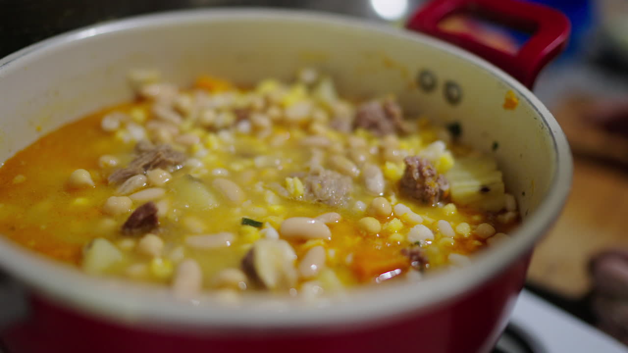 Preparation of popular Locro Stew, Homemade Argentinian Food Tradition