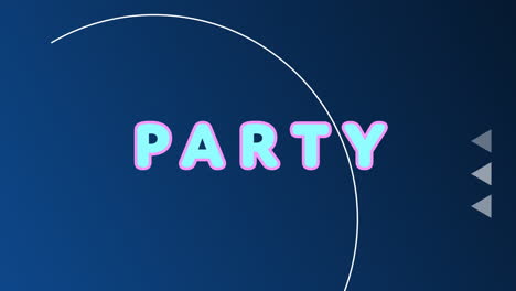 animation of party text with geometric shapes against blue background