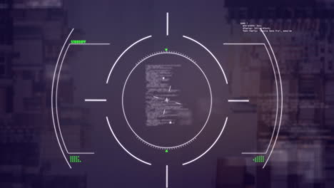 animación de escáner blanco circular, red de comunicación y procesamiento de datos sobre fondo negro