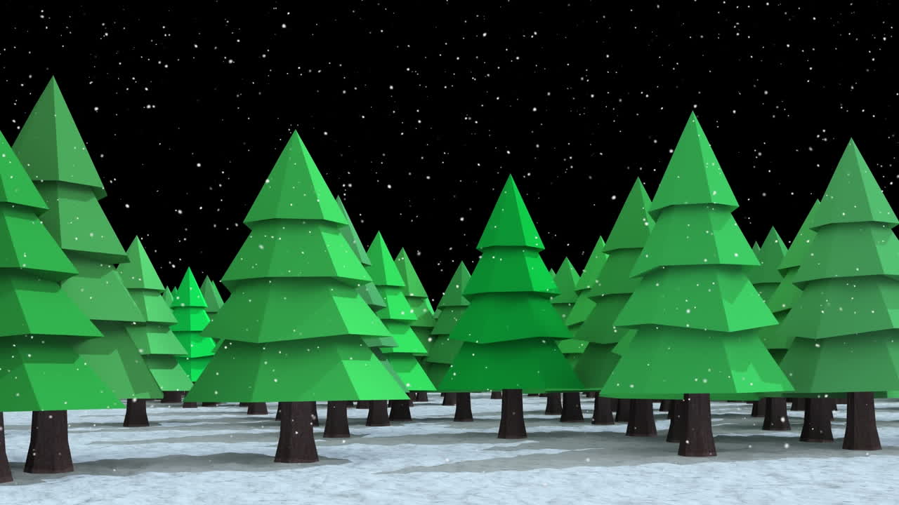 Animation of snow falling on christmas trees