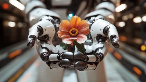 robot holding a flower