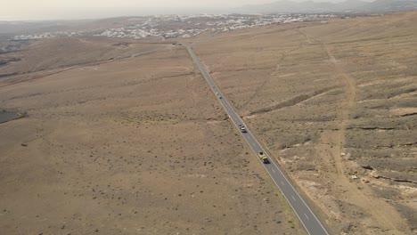 Aerial-view-of-cars-driving-on-volcano-road-graciosa-during-the-day