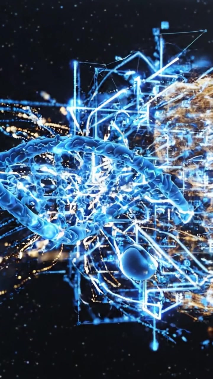A Visual Journey Through the Intersection of Technology and Nature: Exploring Digital Networks and Molecular Structures in a Stunning Cosmic Setting