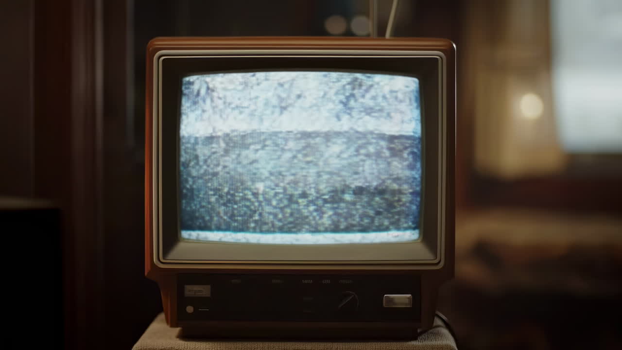 Televisore vintage che mostra interferenze e schermata blu
