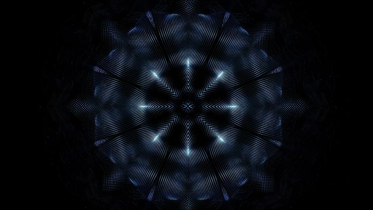 Dark Blue Kaleidoscope Mandala Rotating Slowly, Mesmerizing Radial Pattern With Subtle Light Pulses