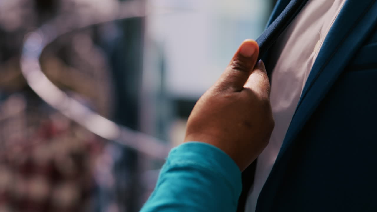 Customer checking elegant tie fabric