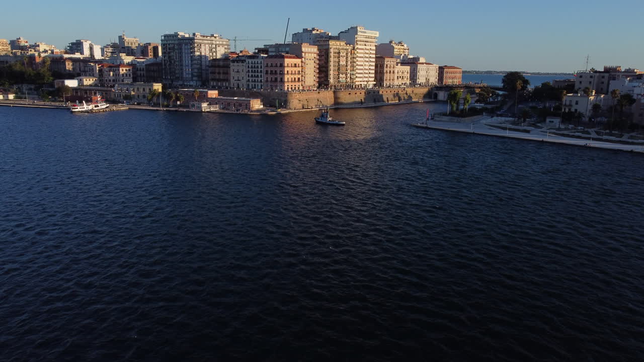Taranto Coastal City - Building Facades in Golden Hour Sunlight AERIAL