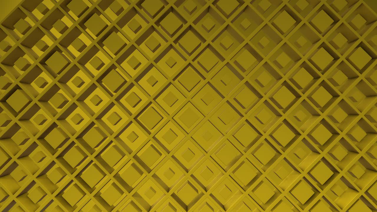 fondo de negocios amarillo soleado. cajas cubos abstractos fondo movimiento aleatorio, animación en bucle 3d 4k