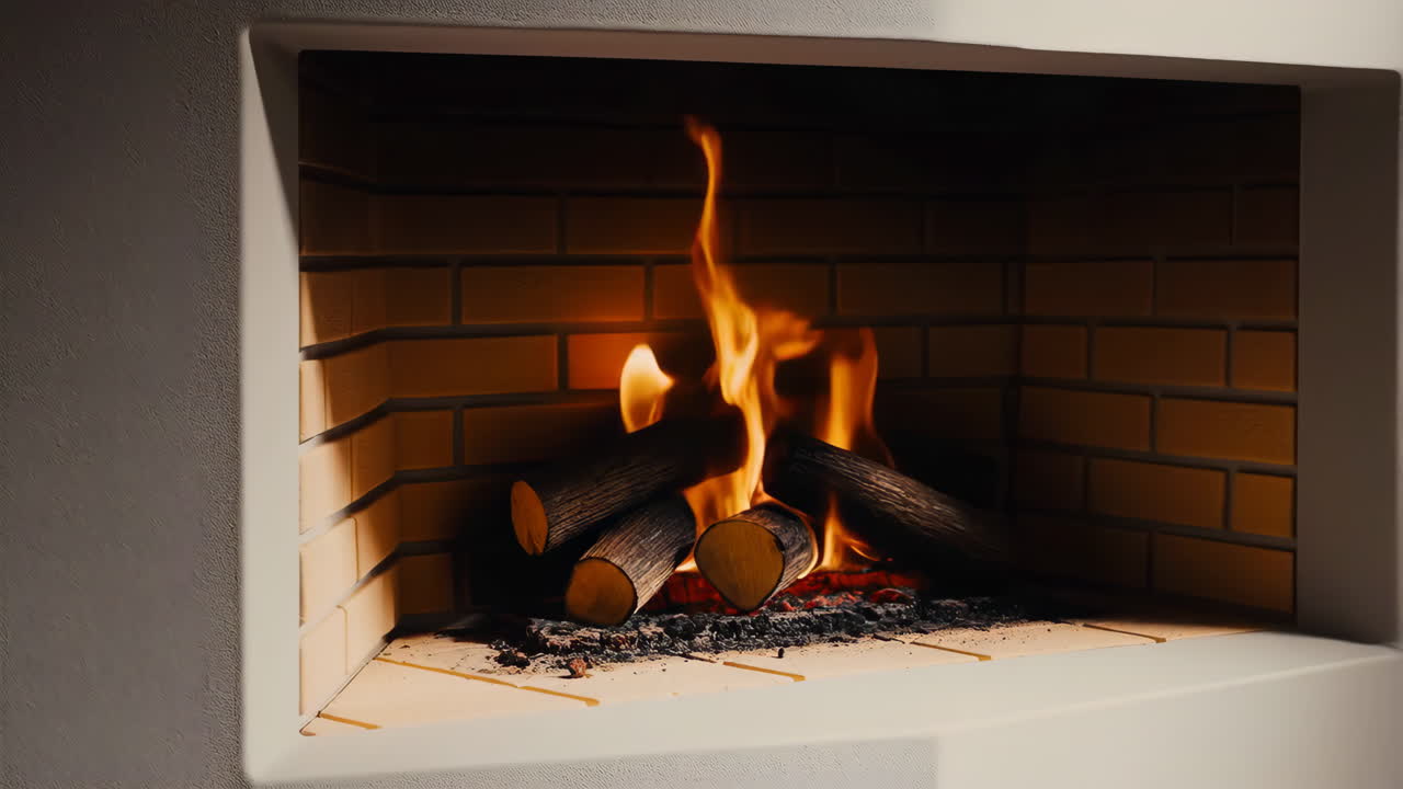 불타는 나무를 가진 아한 벽난로