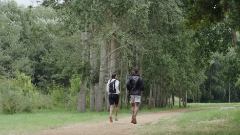 fit couple running in a forest