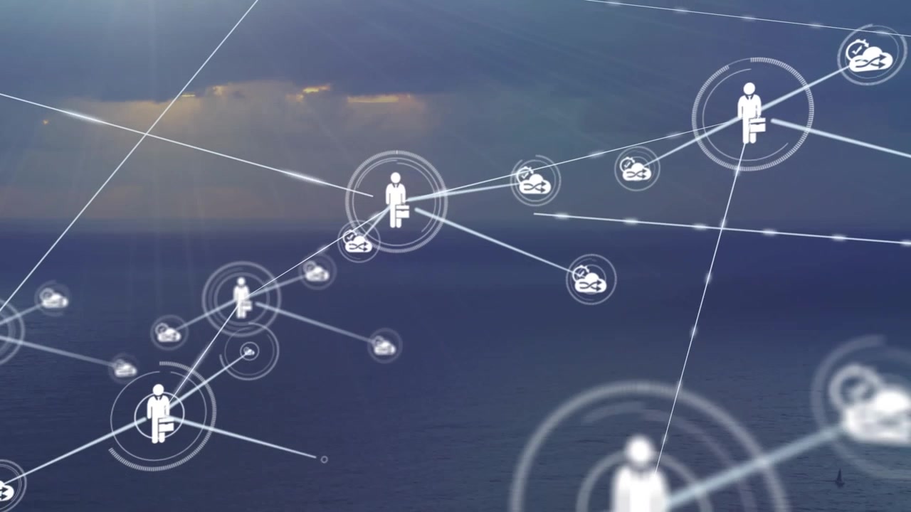 Digital Business Network Connection Over Ocean Background