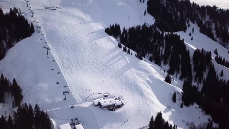 aerial view smooth movement along the ski slopes in the ski resort