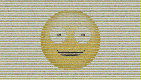 digital animation of tv static effect over silly face emoji on grey background