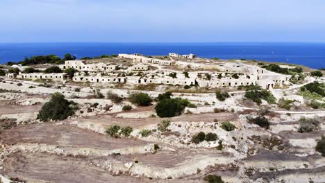 Wonderful-aerial-drone-video-from-Malta,-Mellieha,-Selmun-area,-flying-over-the-historical-Fort-Campbel-with-the-land-and-sea-in-the-view