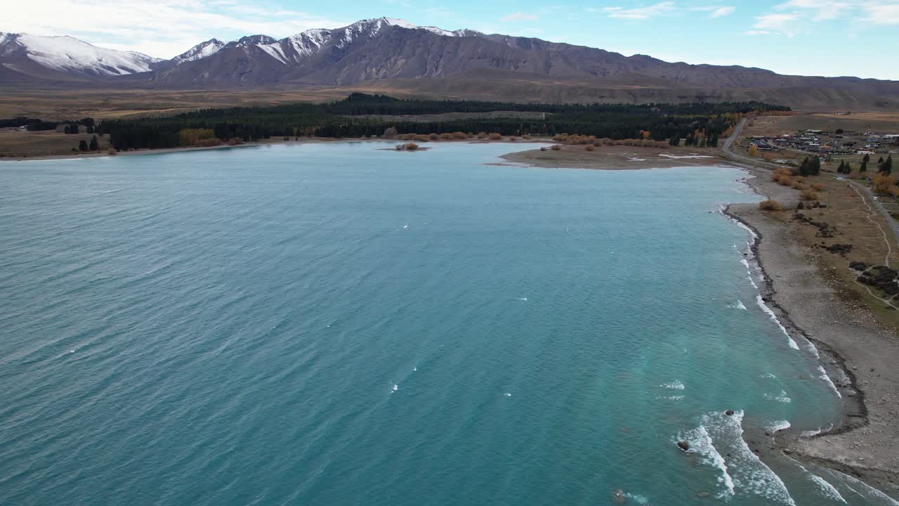 Lake Tekapo - Tekapo Township By The Lake And Mountains In South Island, New Zealand. - aerial shot