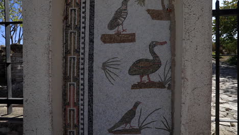 detailed mosaic of birds in roman ruins of maktaris under sunlight