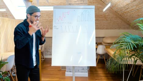 el joven empresario defiende el proyecto frente a los inversores. probar la corrección de sus decisiones.