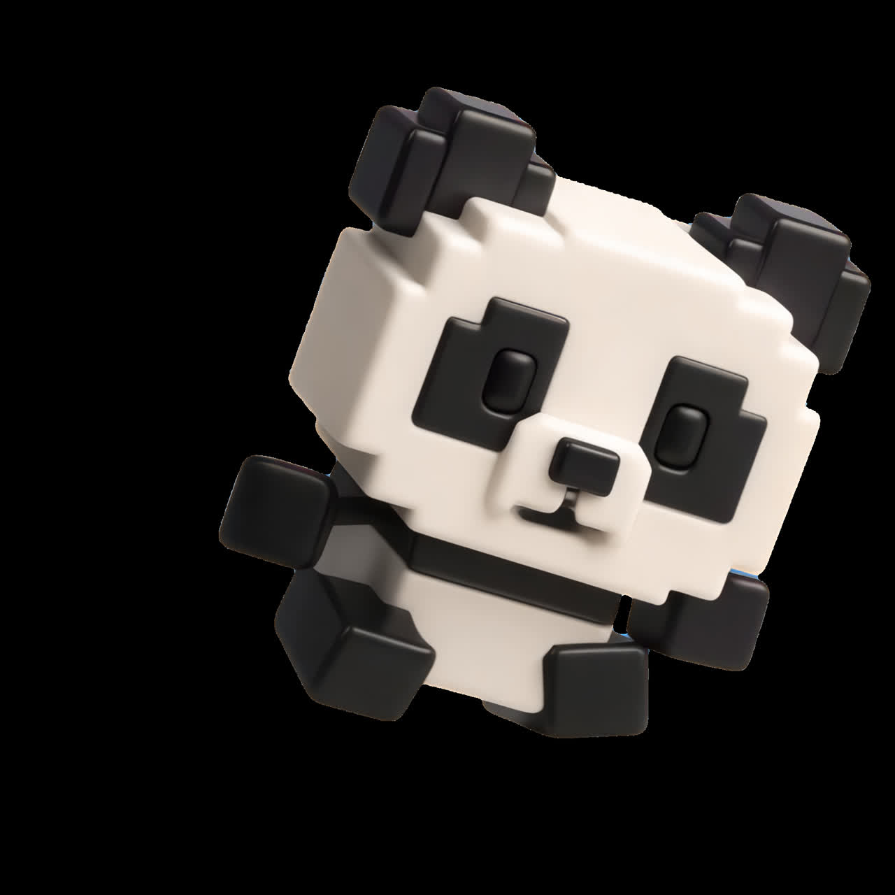 Simpatica animazione giocattolo di panda pixelato, risorsa isolata, video 4K trasparente, canale alfa, ProRes 4444