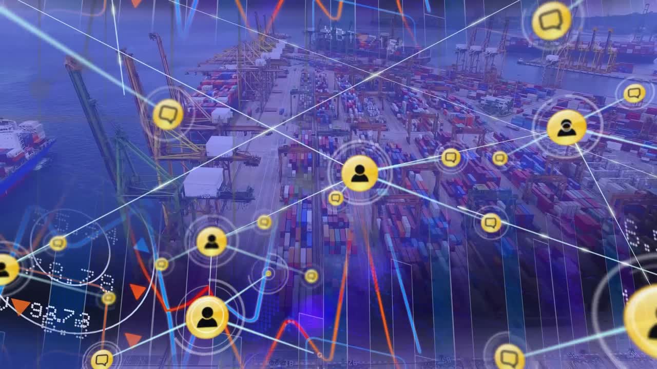 포트 위의 아이콘으로 연결 네트워크의 애니메이션