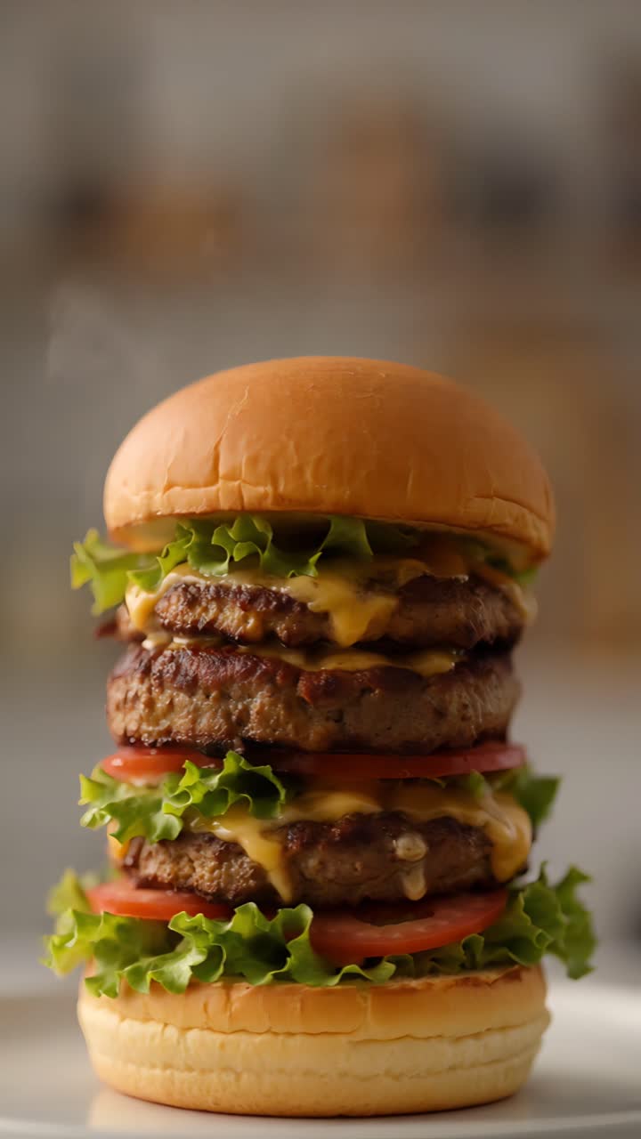 Hamburger Succoso Primo Piano Sfondo Bokeh 4K