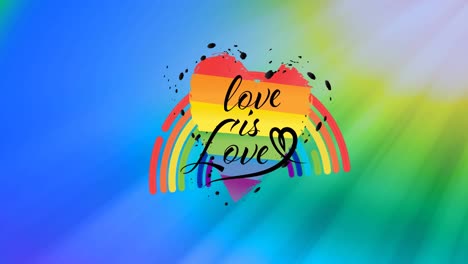 animation of heart, love is love and rainbow on colorful background