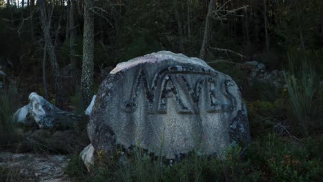 carved name on monastery of santa comba de naves in ourense,, spain