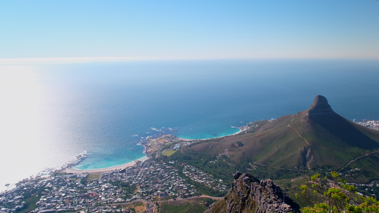 High angle view from Table Mountain overlooking Camps Bay and Atlantic seaboard