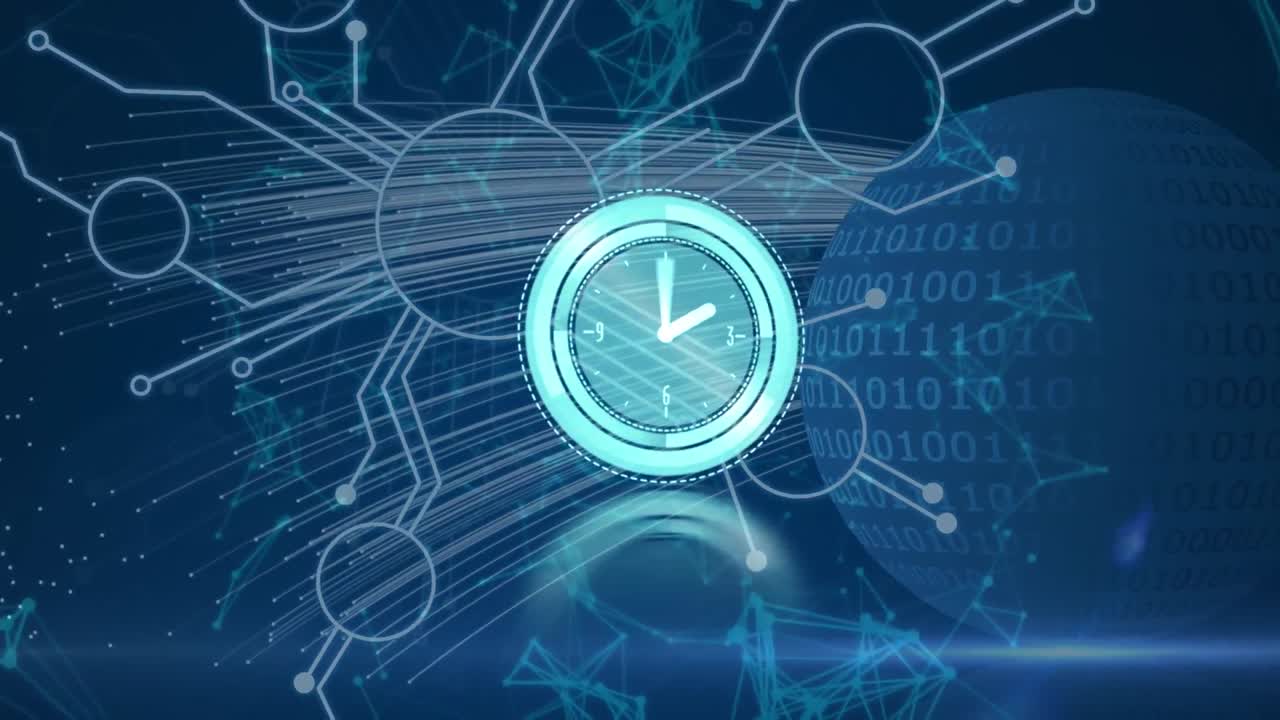 해양 배경에 데이터, 연결 및 지구를 이동 시계의 애니메이션