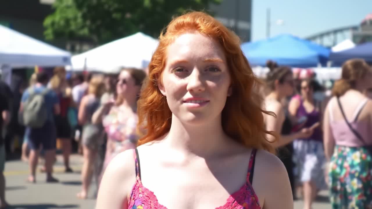 A summer festival buzzes with excitement as people gather to enjoy music, food, and lively activities against the backdrop of colorful tents and a bright blue sky.
