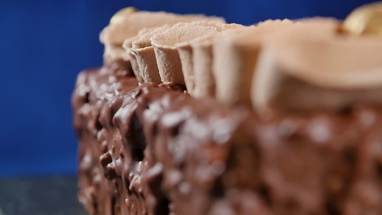 Close-up of a Chocolate Cake with Whipped Cream