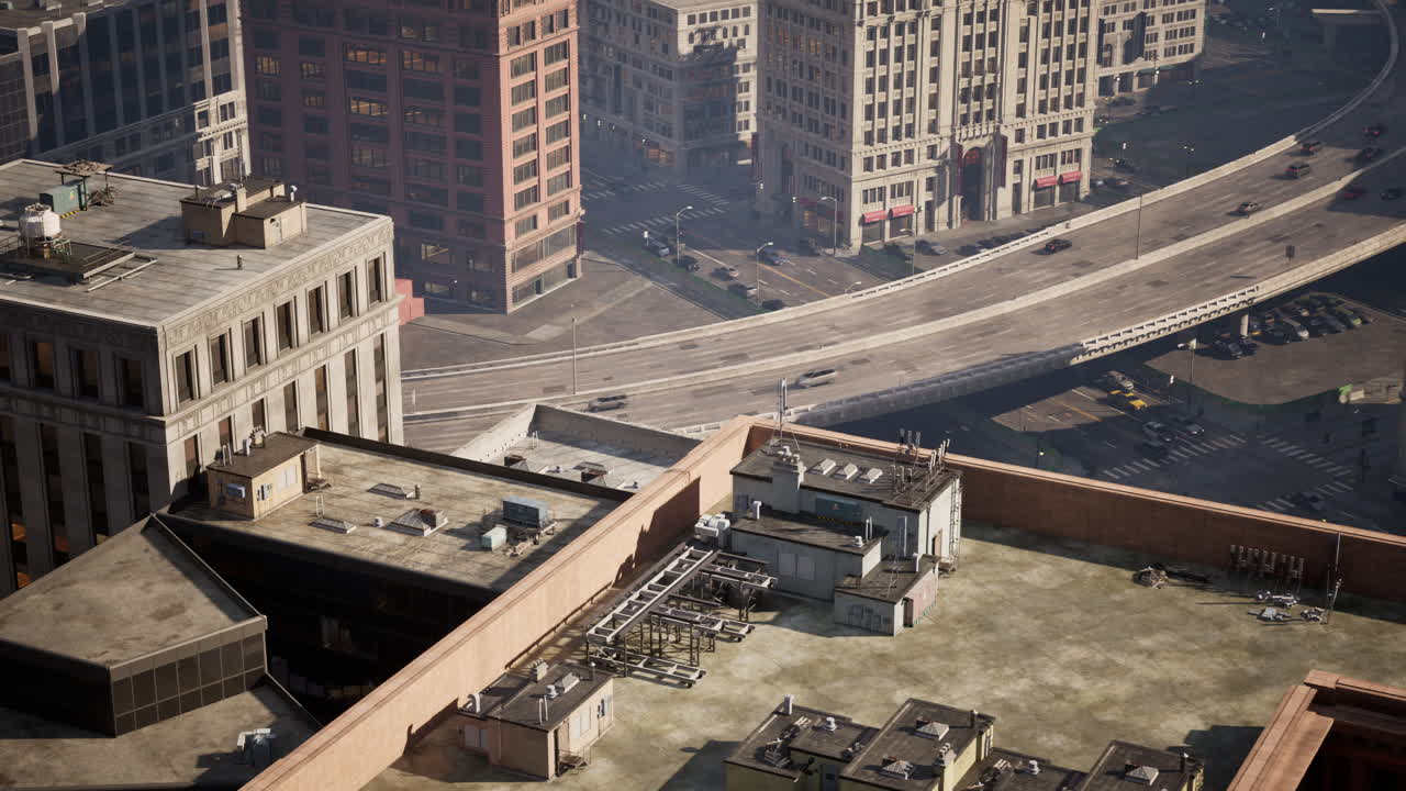 뉴욕 다운타운 건물 지붕의 공중 전망