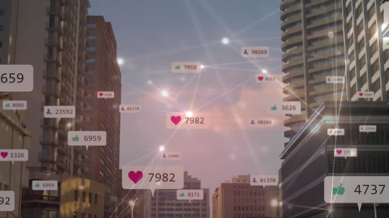 도시 풍경에 대한 연결 네트워크의 애니메이션