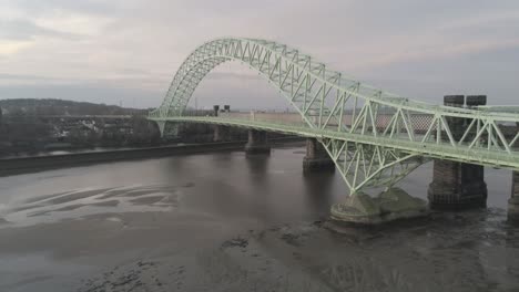 runcorn silver jubilee bridge aerial view at sunrise