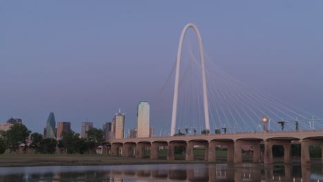 dallas skyline at dusk with margaret hunt hill bridge