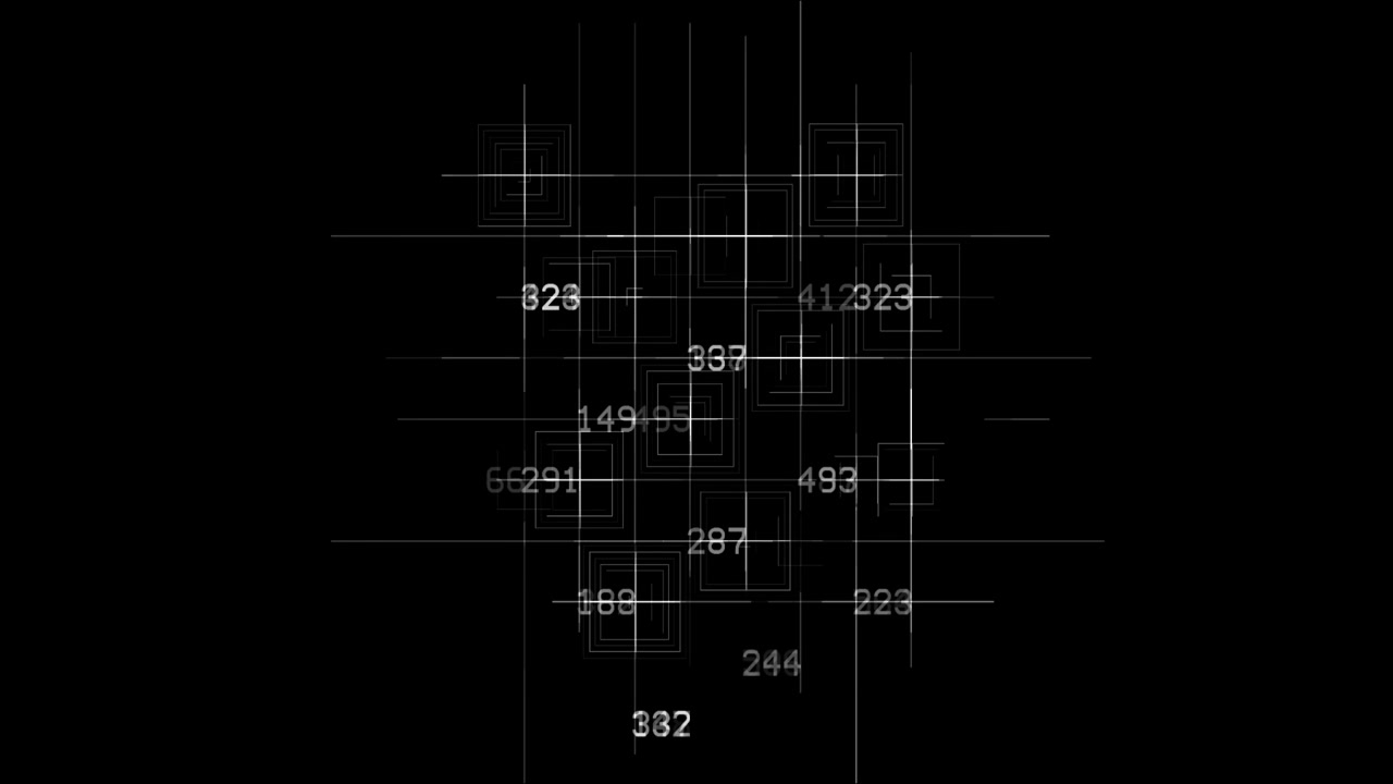 Abstract Digital Grid with Moving Numbers and Expanding Squares