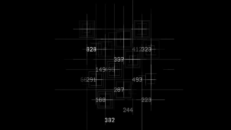 Abstract Digital Grid with Moving Numbers and Expanding Squares