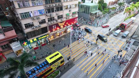 pedestrians and vehicles at a bustling intersection